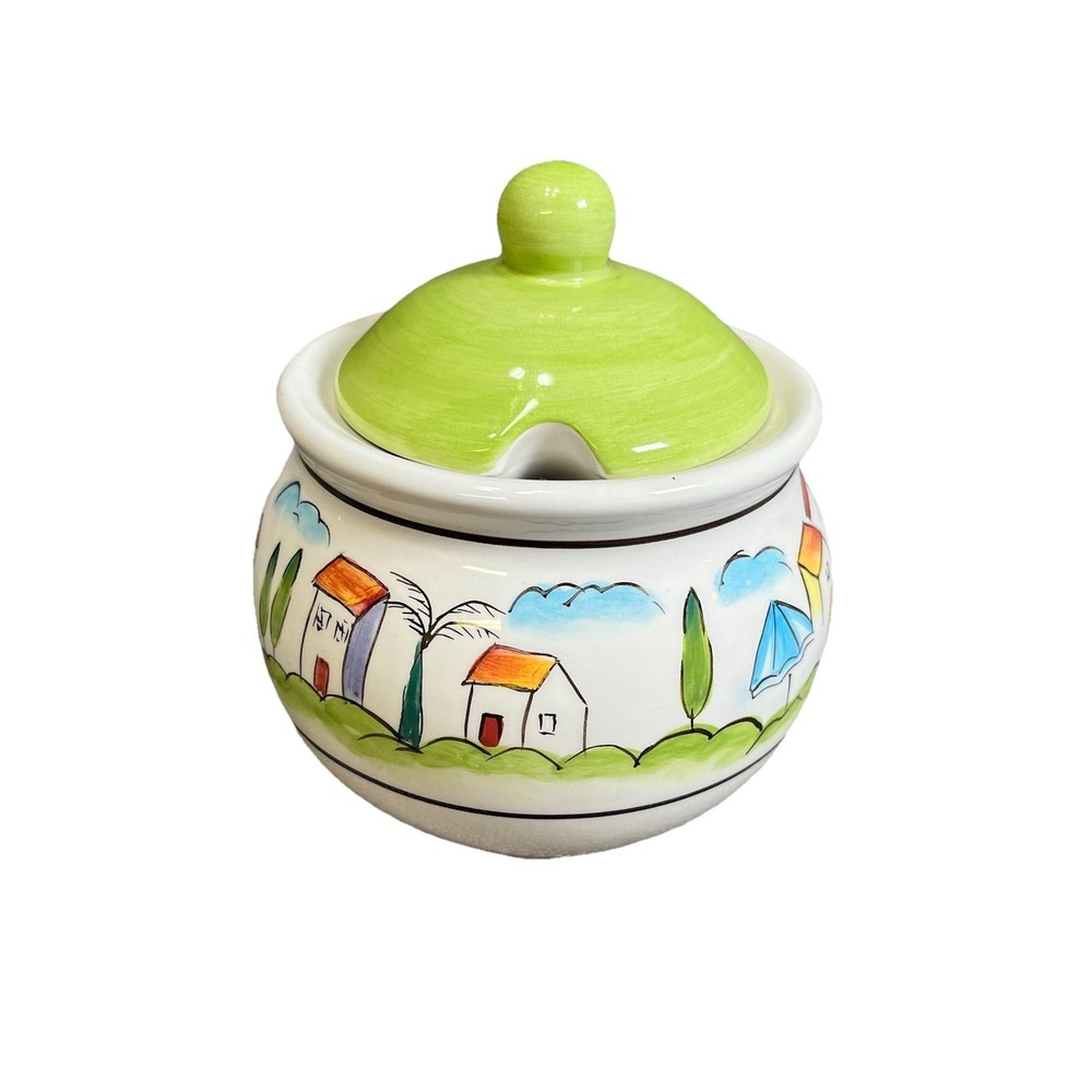 Sakura Provence By Apple Vintage‎ Hand Painted Ceramic Sugar Bowl Jar With Lid